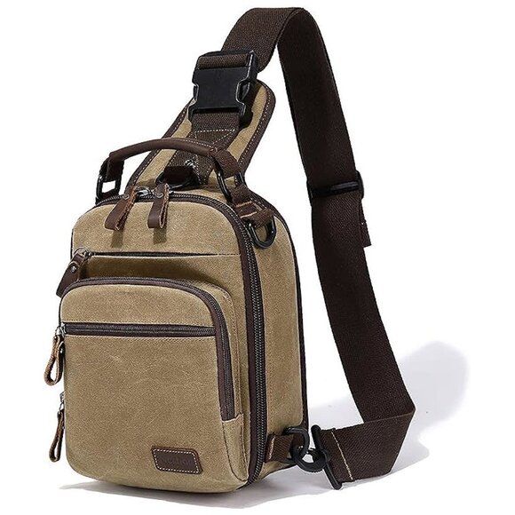 Sling Bag for Men Waxed Canvas Crossbody Bag Chest Bag Water Khaki